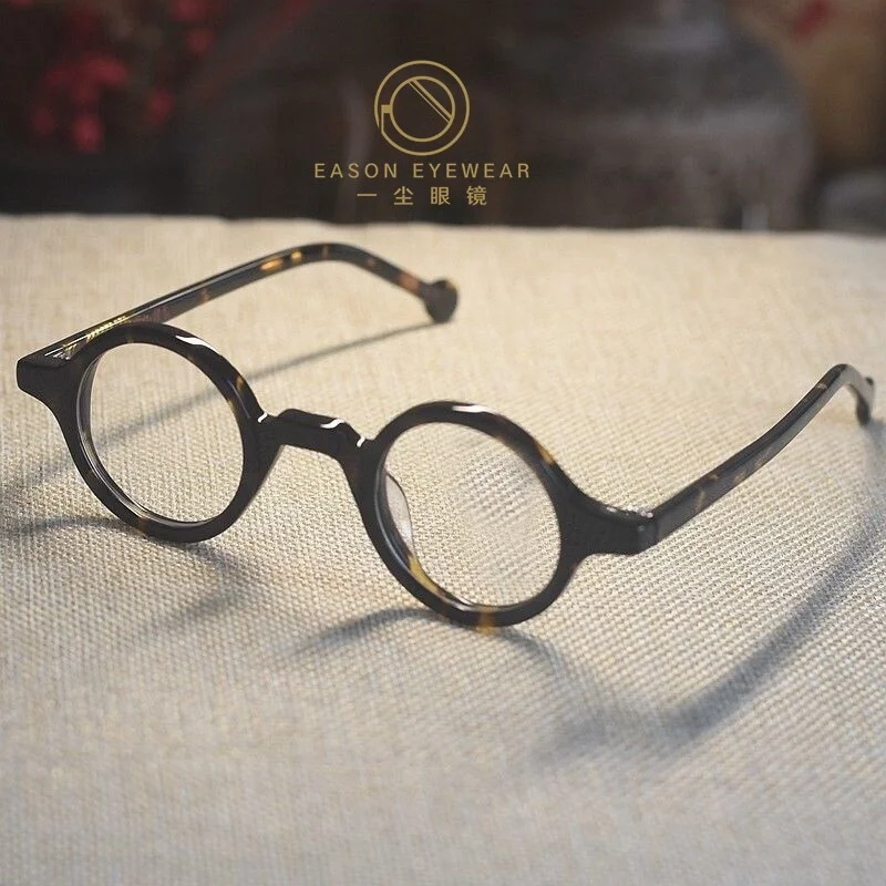 Round solid acetate eyeglasses frame men